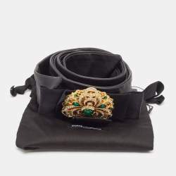 Dolce & Gabbana Black Leather Embellished Wrap Around Waist Belt L 