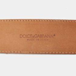 Pre Owned Dolce & Gabbana Silver Leather Padlock Metal Waist Belt 90 CM
