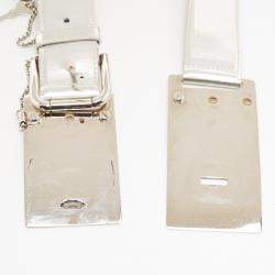 Pre Owned Dolce & Gabbana Silver Leather Padlock Metal Waist Belt 90 CM