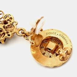 Pre Owned Dolce & Gabbana Filigree Crystal Gold Tone Earrings