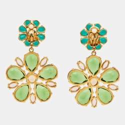 Pre Owned Dolce & Gabbana Crystals Gold Tone Earrings