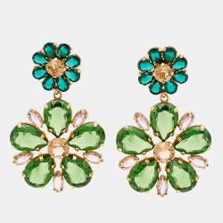 Pre Owned Dolce & Gabbana Crystals Gold Tone Earrings