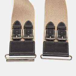 Pre Owned Dolce & Gabbana Beige/Black Elastic and Leather Double Buckle Wide Belt 75CM