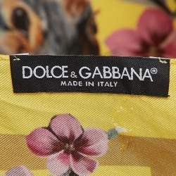 Pre Owned Dolce & Gabbana Yellow Enchanted Forest Print Silk Square Scarf