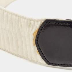 Pre Owned Dolce & Gabbana White/Black Elastic and Leather Heritage Round Belt 75CM