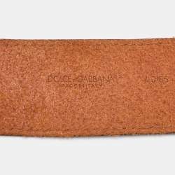 Pre Owned Dolce & Gabbana Brown Leather Metal Detail Buckle Wide Belt 85CM