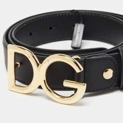 Dolce & Gabbana Black Leather DG Logo Buckle Belt 115 CM