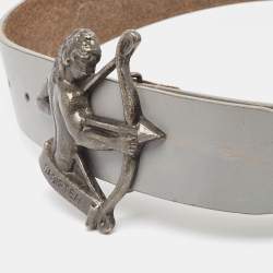 Dolce & Gabbana Grey Leather Sagipter Waist Belt 80CM