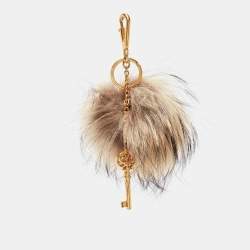 Dolce & Gabbana Beige Fox Fur & Keys Charm Keychain & Bag Charm