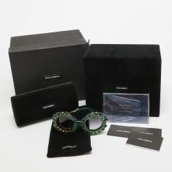 Pre Owned Dolce & Gabbana Green Gradient Limited Edition DG4291 Crystals Round Sunglasses