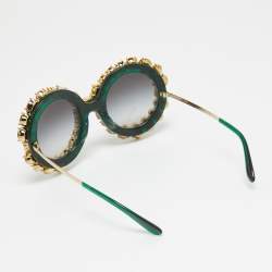 Pre Owned Dolce & Gabbana Green Gradient Limited Edition DG4291 Crystals Round Sunglasses