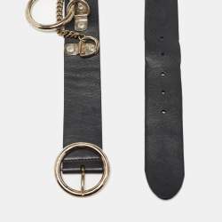 Pre Owned Dolce & Gabbana Black Leather Chain Ring Detail Waist Belt 85CM