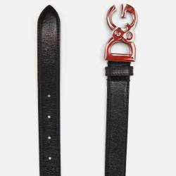 Pre Owned Dolce & Gabbana Black Leather D&G Logo Buckle Belt 90CM