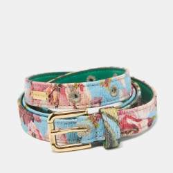 Dolce & Gabbana Multicolor Floral Print Fabric Slim Buckle Belt 80CM