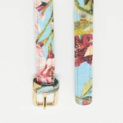 Dolce & Gabbana Multicolor Floral Print Fabric Slim Buckle Belt 80CM