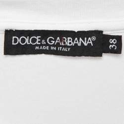 Pre Owned Dolce & Gabbana White Logo Print Cotton Jersey T-Shirt S