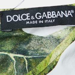 Pre Owned Dolce & Gabbana Green/White Fig Print Cotton Blouse S 