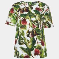 Pre Owned Dolce & Gabbana Green/White Fig Print Cotton Blouse S 