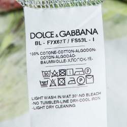 Pre Owned Dolce & Gabbana Green/White Fig Print Cotton Blouse S 