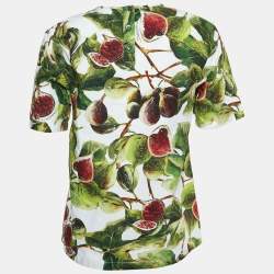 Pre Owned Dolce & Gabbana Green/White Fig Print Cotton Blouse S 