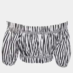 Dolce & Gabbana Black/White Striped Cotton Odd-Shoulder Crop Top S
