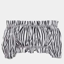 Dolce & Gabbana Black/White Striped Cotton Odd-Shoulder Crop Top S