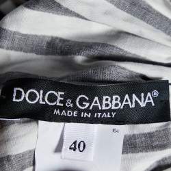 Dolce & Gabbana Black/White Striped Cotton Odd-Shoulder Crop Top S