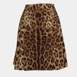 Pre Owned Dolce & Gabbana Brown Leopard Printed Silk Skirt S