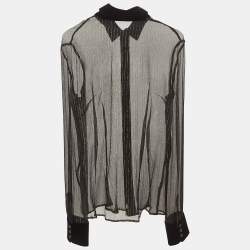 Pre Owned D&G Black/Gold Lurex Stripe Velvet Trim Sheer Shirt S