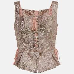 Pre Owned Dolce & Gabbana Metallic Pink Lurex Lace-Up Detail Corset L