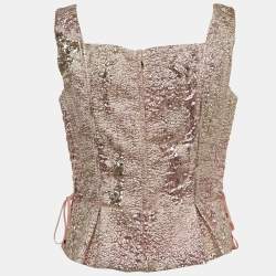 Pre Owned Dolce & Gabbana Metallic Pink Lurex Lace-Up Detail Corset L