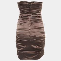 Pre Owned Dolce & Gabbana Brown Satin Ruched Mini Dress M