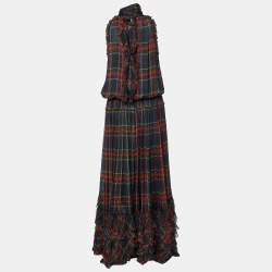 Pre Owned D&G Multicolor Plaid Silk Ruffled Maxi Dress M