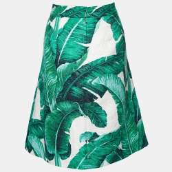 Pre Owned Dolce & Gabbana Green Tropical Print Silk & Cotton Short Skirt XL
