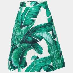 Pre Owned Dolce & Gabbana Green Tropical Print Silk & Cotton Short Skirt XL