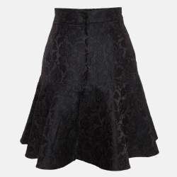 Pre Owned تنورة دولتشي أند غابانا جاكار زهرية سوداء واسعة ميني مقاس صغير جدًا (اكس سمول)