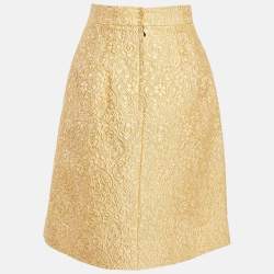 Pre Owned Dolce & Gabbana Yellow Textured Jacquard Pencil Skirt M