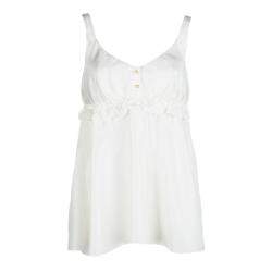 Pre Owned Dolce & Gabbana Cream Silk Ruffle Trim Sleeveless Top M