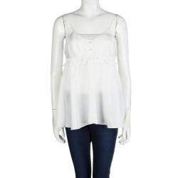 Pre Owned Dolce & Gabbana Cream Silk Ruffle Trim Sleeveless Top M