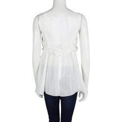 Pre Owned Dolce & Gabbana Cream Silk Ruffle Trim Sleeveless Top M