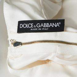 Pre Owned Dolce & Gabbana Cream Silk Ruffle Trim Sleeveless Top M