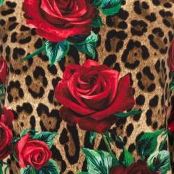 Pre Owned Dolce & Gabbana Brown Rose and Leopard Print Jersey Sweatshirt S
