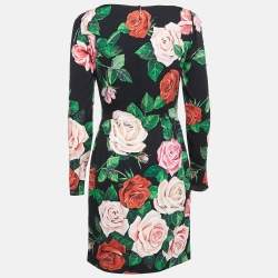 Pre Owned Dolce & Gabbana Black Rose Print Stretch Silk Mini Dress M