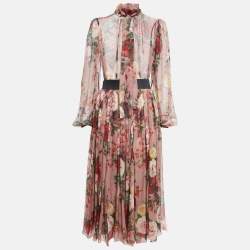 Dolce & Gabbana Pink Floral Print Chiffon Silk Skirt Set S/M