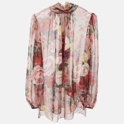 Dolce & Gabbana Pink Floral Print Chiffon Silk Skirt Set S/M