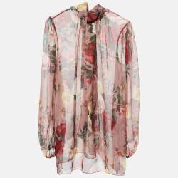 Dolce & Gabbana Pink Floral Print Chiffon Silk Skirt Set S/M