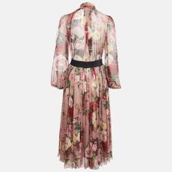 Dolce & Gabbana Pink Floral Print Chiffon Silk Skirt Set S/M