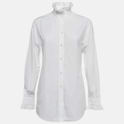 Pre Owned Dolce & Gabbana White Poplin Ruffled Shirt S