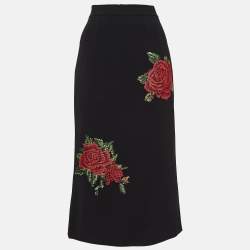Pre Owned Dolce & Gabbana Black Rose Embroidered Crepe Pencil Skirt S