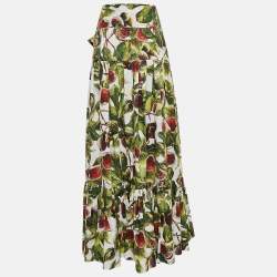 Pre Owned Dolce & Gabbana White Fig Printed Cotton A-Line Maxi Skirt S